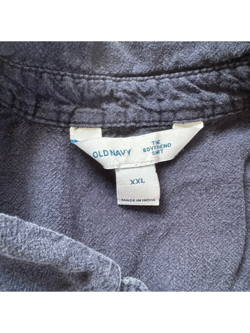 OLD NAVY Boyfriend Shirt Women XXL 2XL Navy Blue Linen Viscose Button Down Top